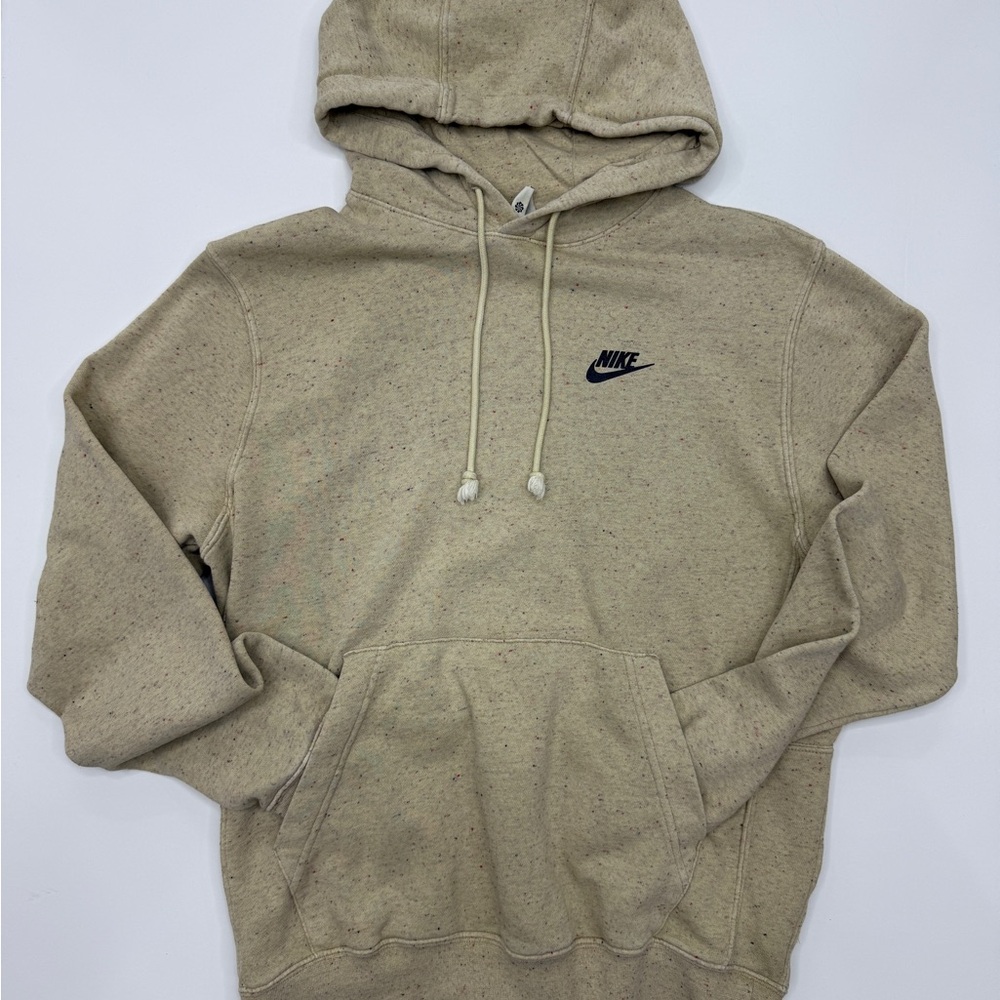 Nike Men's Revival Tan Hooded Pullover Sweatshirt with Black Logo Hoodie